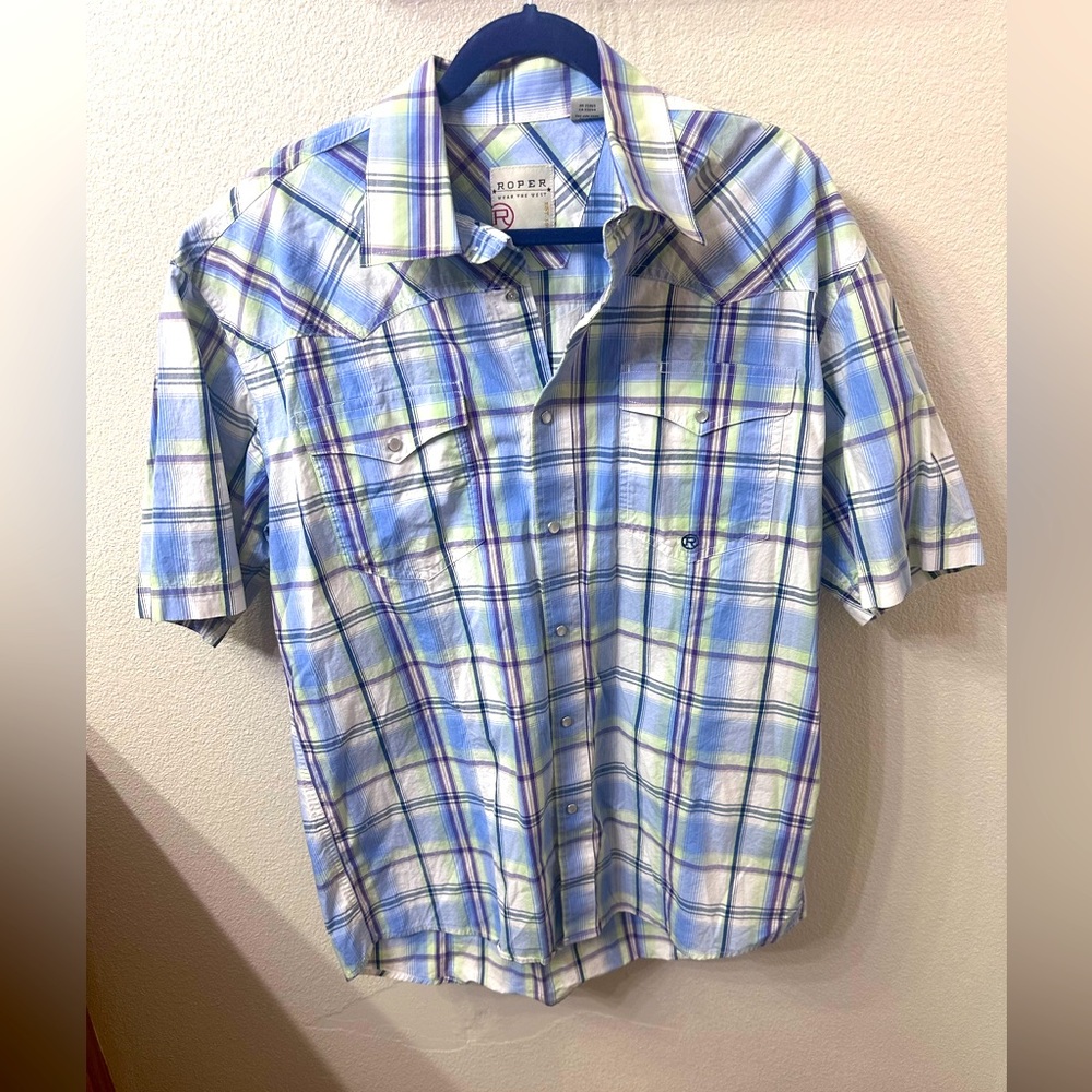 Roper brand Men’s short sleeve Pearl snap shirt size Large